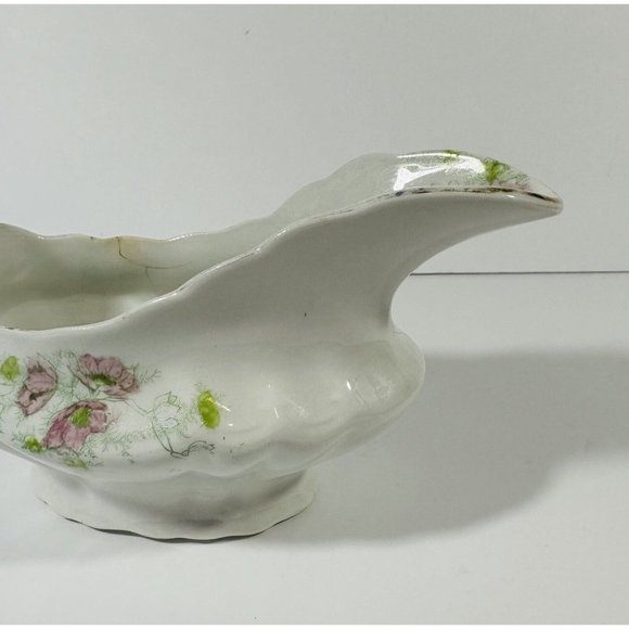 Excelsior Porcelain Gravy Boat Vintage Antique White Pink Green Floral Pattern - Picture 7 of 15